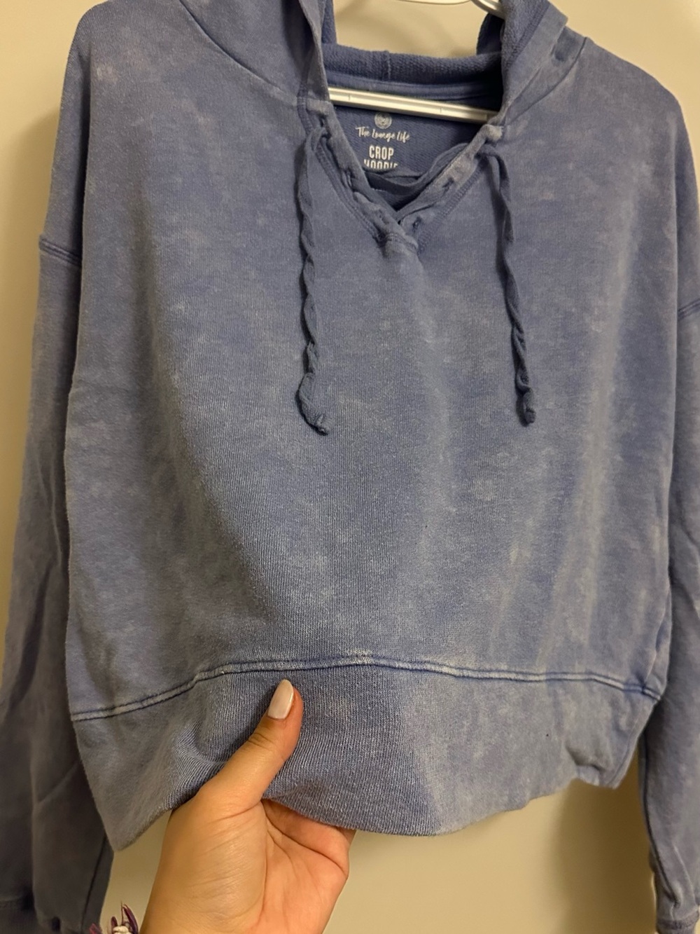 Women’s Top Washed Soft Blue Cropped Hoodie - Picture 3 of 7
